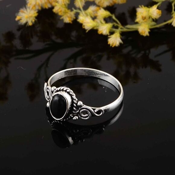 Val Jewerly Jewelry - Black Obsidian Ring Everyday Silver Women Jewelry Perfect Gift